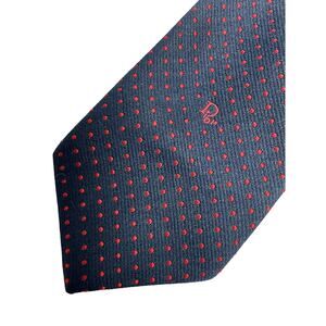 Vintage 80s CHRISTIAN DIOR Embroidered Logo Polka Dot Designer Neck Tie Blue Red